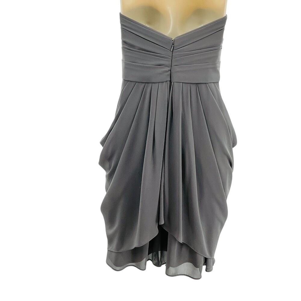 Watters & Watters Gray Strapless Chiffon Draped Formal Cocktail Party Dress 8 - Picture 3 of 9